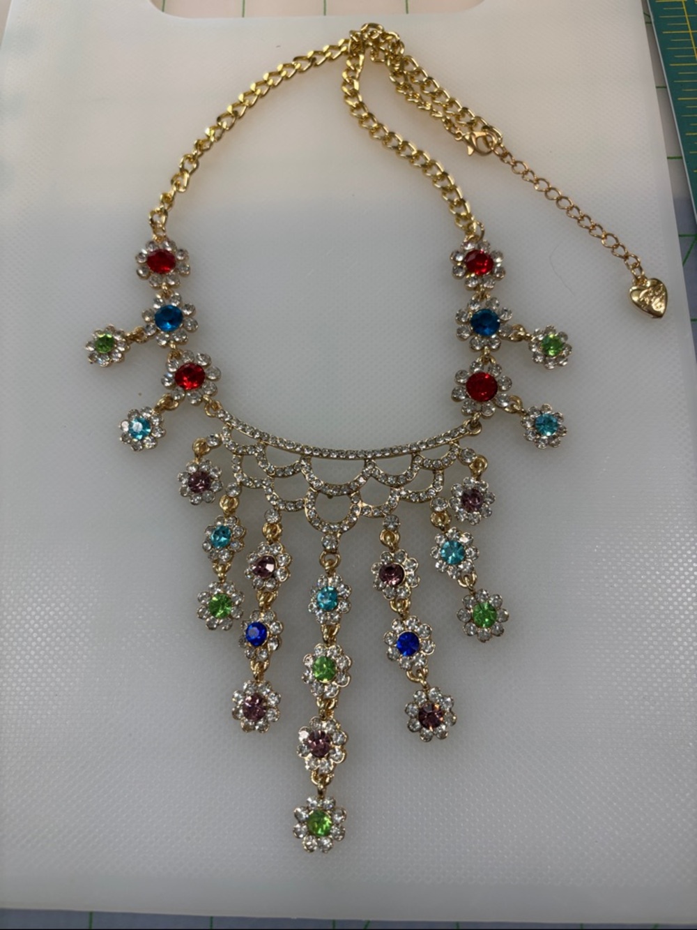 Gold-Tone Multi-Color Gem Fringe Necklace - Picture 2 of 6